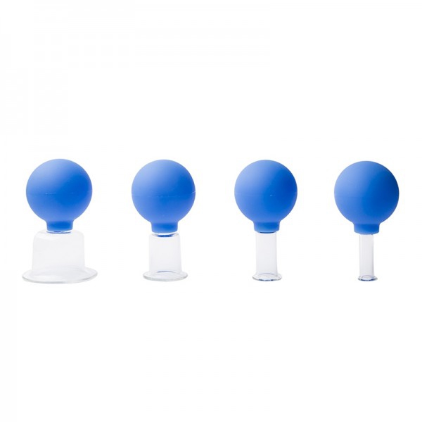 Glass suction cups set with rubber bulb (Four units)